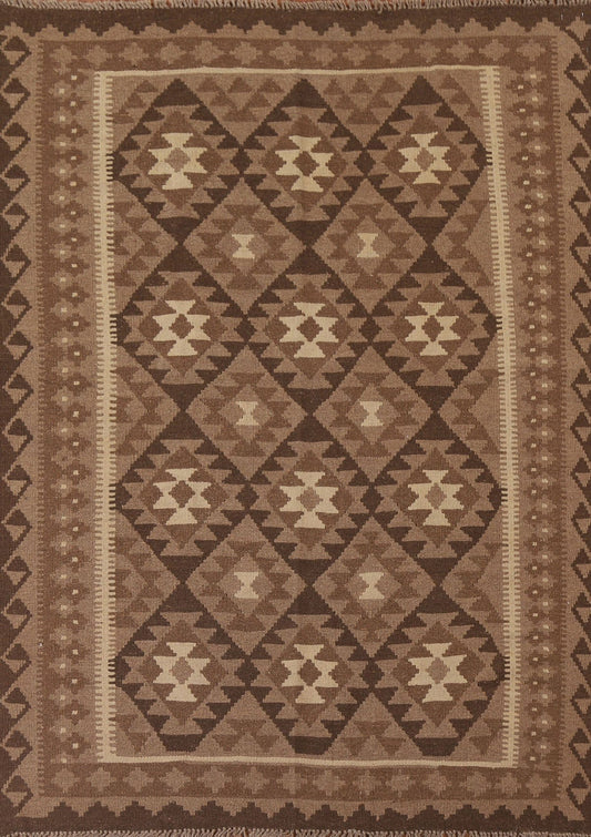 Brown Kilim Reversible Wool Area Rug 5x7