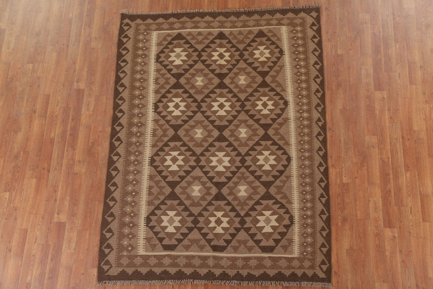 Brown Kilim Reversible Wool Area Rug 5x7