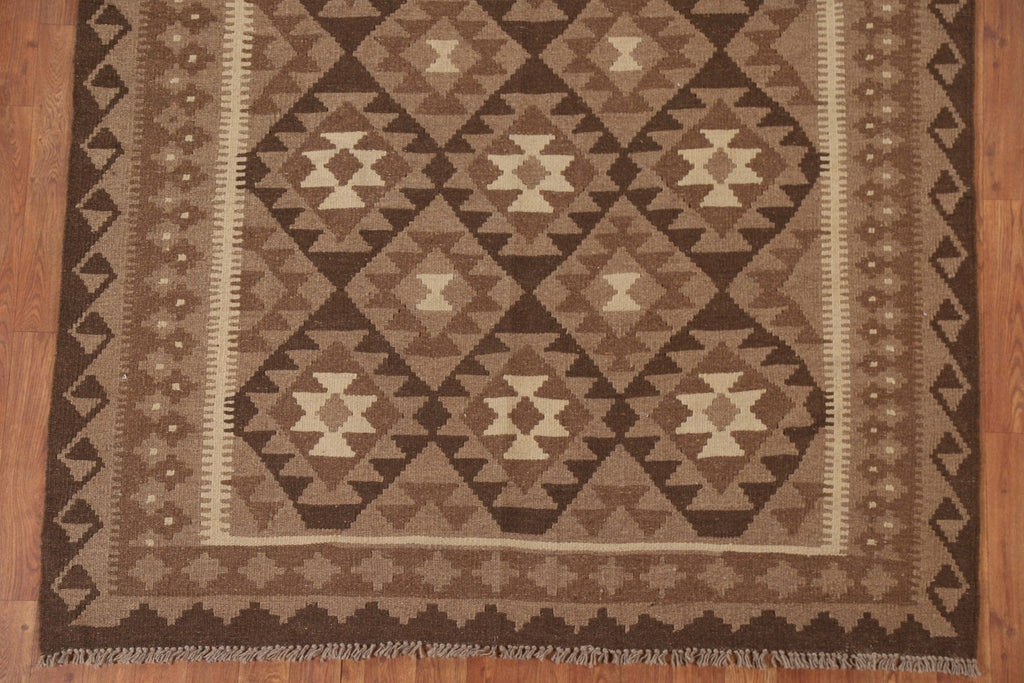 Brown Kilim Reversible Wool Area Rug 5x7