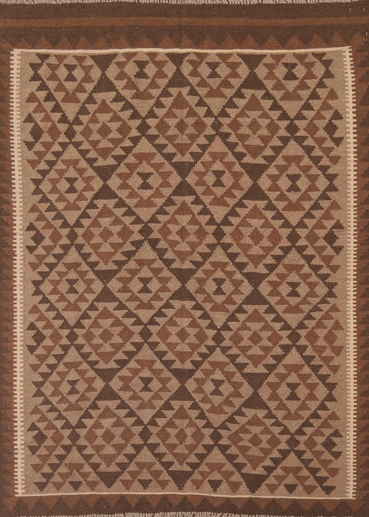 Reversible Wool Kilim Brown Area Rug 5x6