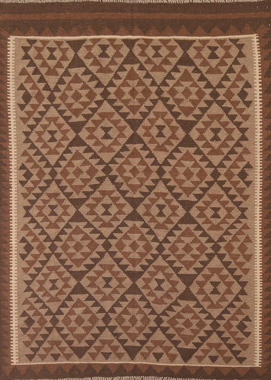 Reversible Wool Kilim Brown Area Rug 5x6