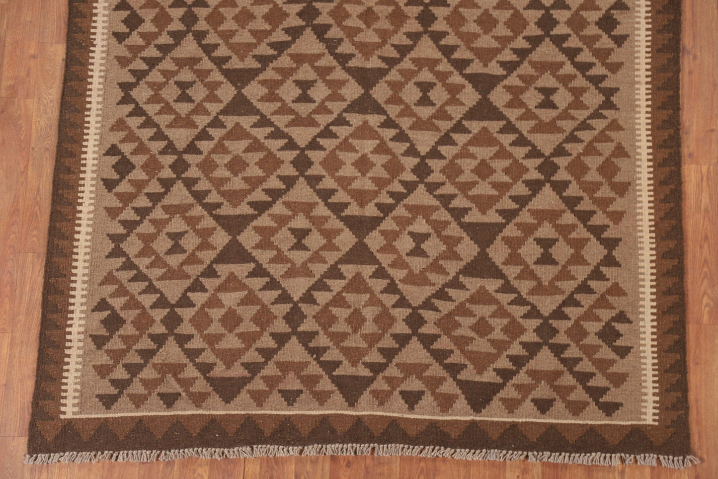 Reversible Wool Kilim Brown Area Rug 5x6