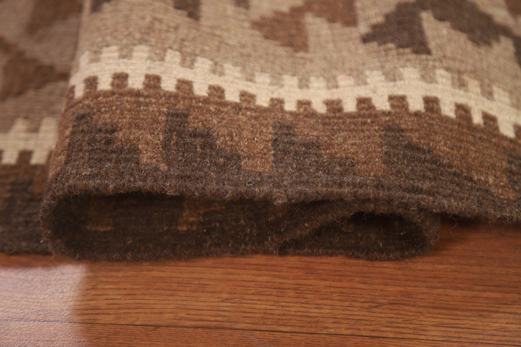 Reversible Wool Kilim Brown Area Rug 5x6