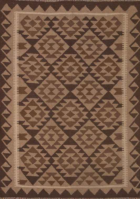 Reversible Wool Kilim Brown Area Rug 5x6