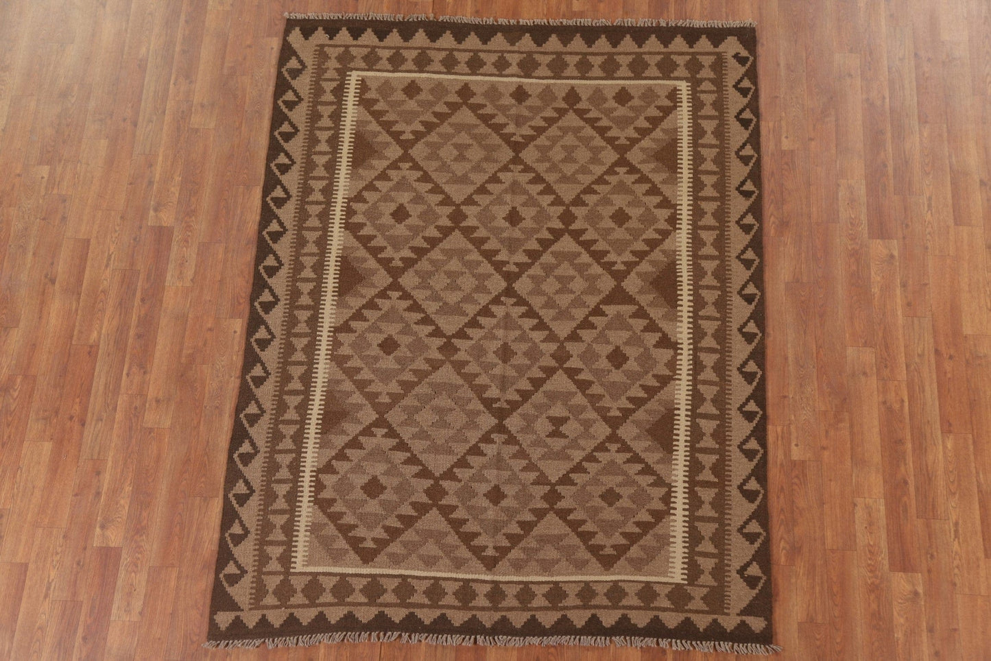 Brown Wool Kilim Oriental Area Rug 5x6