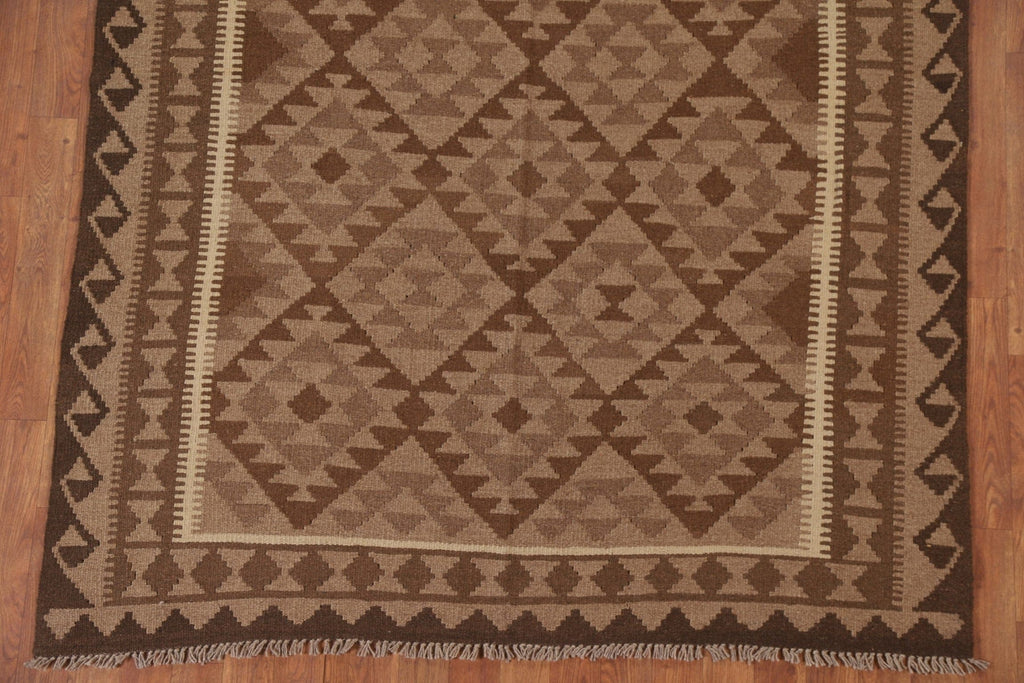 Brown Wool Kilim Oriental Area Rug 5x6