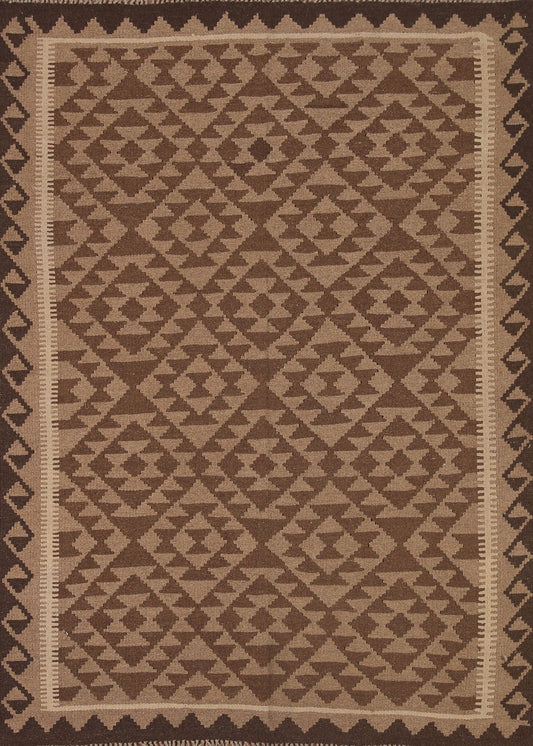 Brown Wool Kilim Oriental Area Rug 5x7