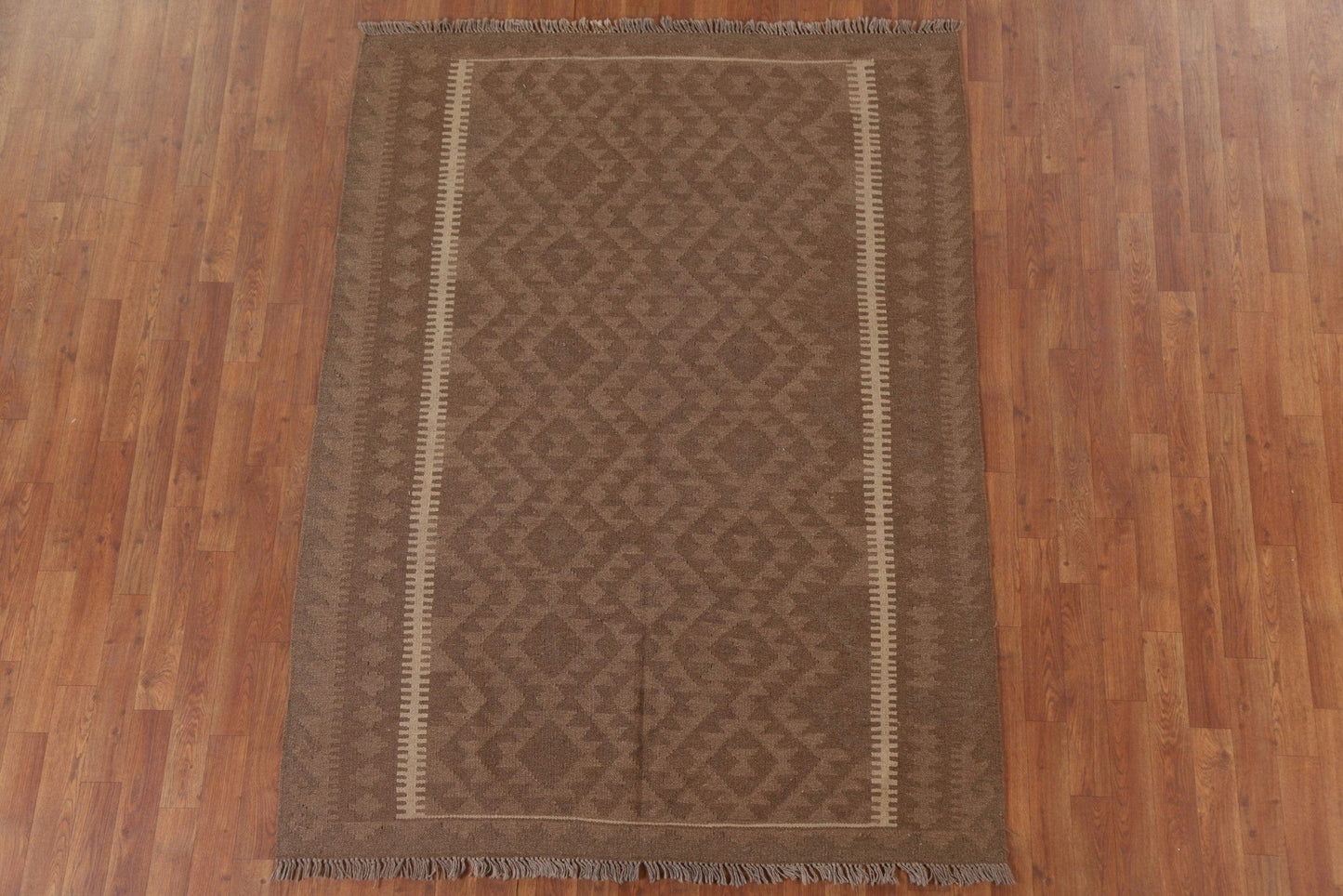 Brown Wool Kilim Oriental Area Rug 5x6