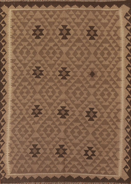 Geometric Kilim Brown Wool Area Rug 5x7