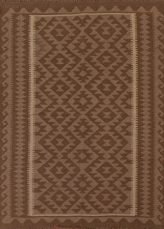 Kilim Brown Wool Area Rug 5x6