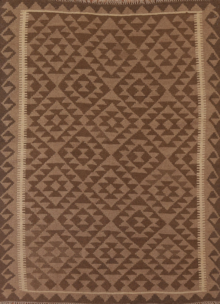 Brown Kilim Reversible Wool Area Rug 5x6