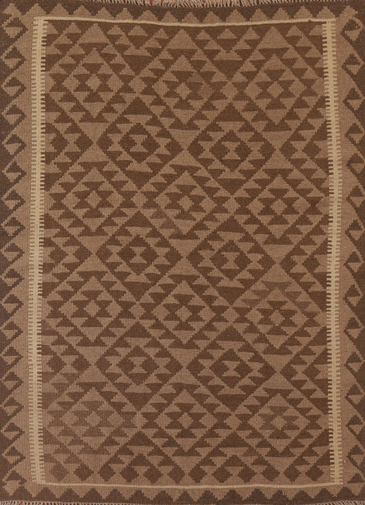 Brown Kilim Reversible Wool Area Rug 5x6