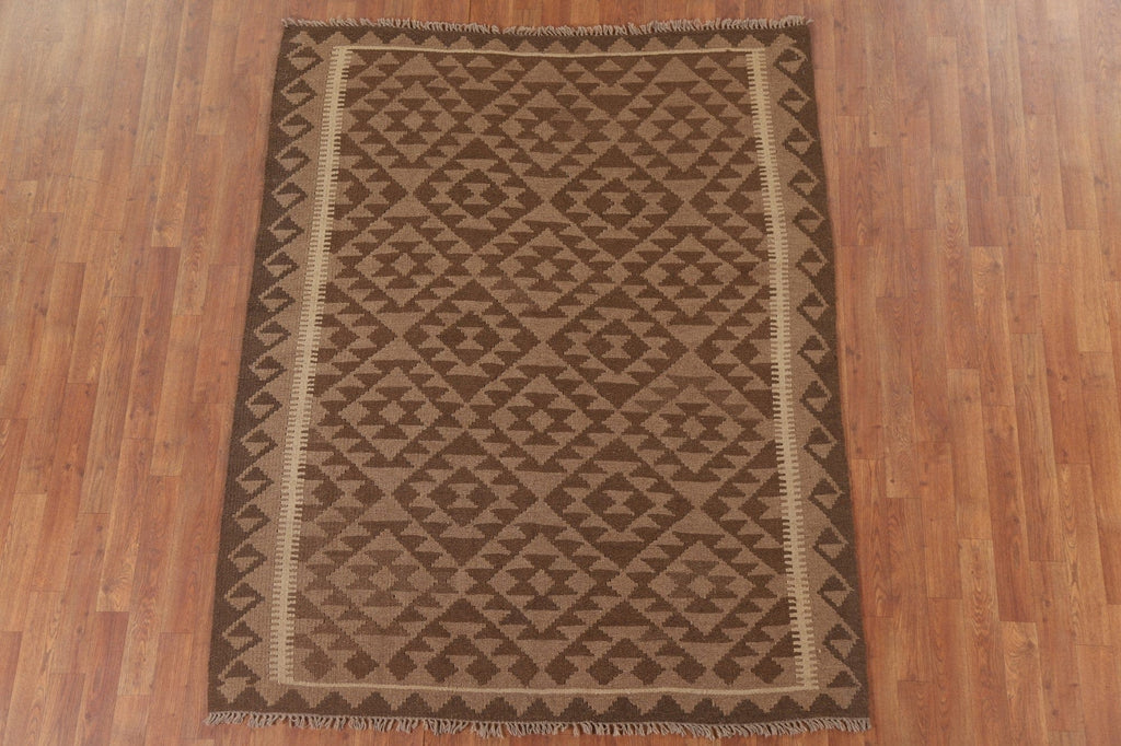 Brown Kilim Reversible Wool Area Rug 5x6