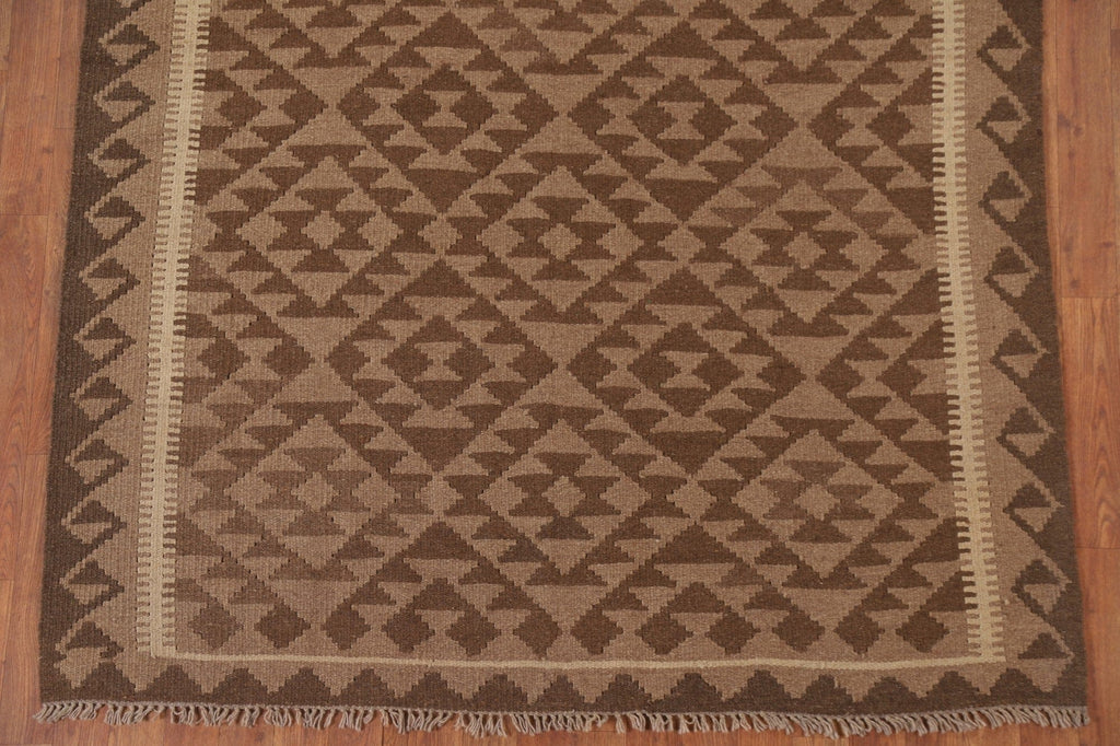 Brown Kilim Reversible Wool Area Rug 5x6