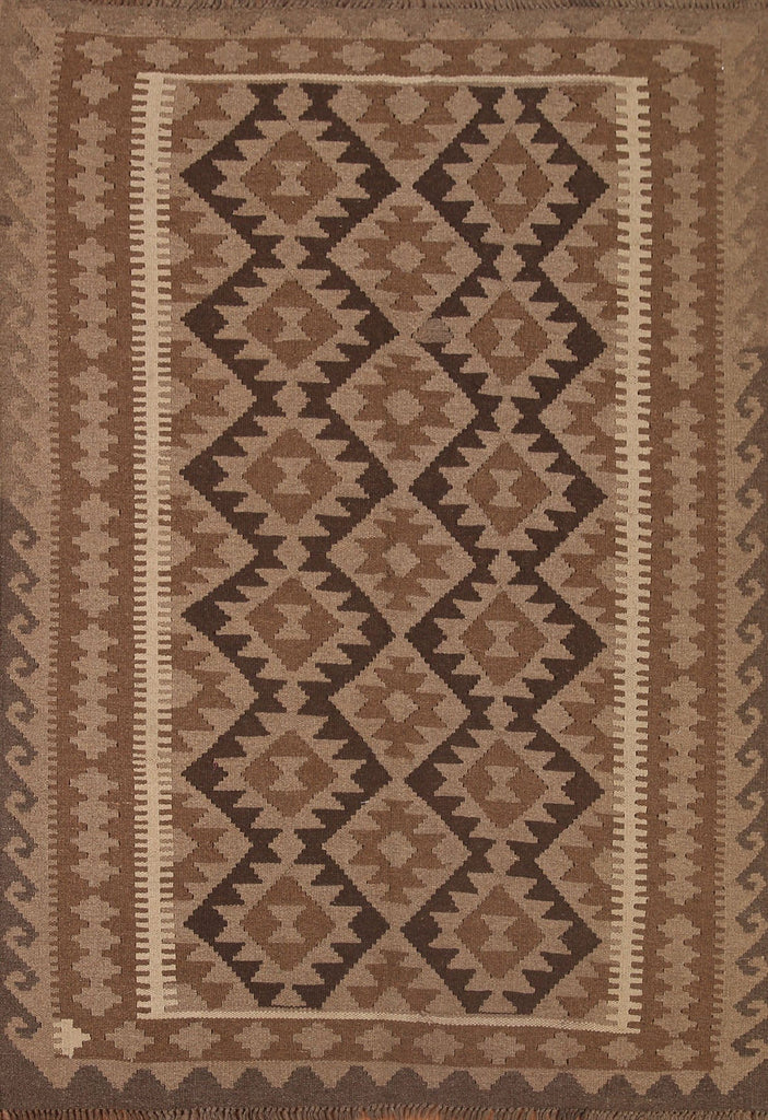 Brown Kilim Reversible Wool Area Rug 4x6