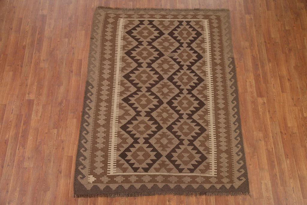 Brown Kilim Reversible Wool Area Rug 4x6