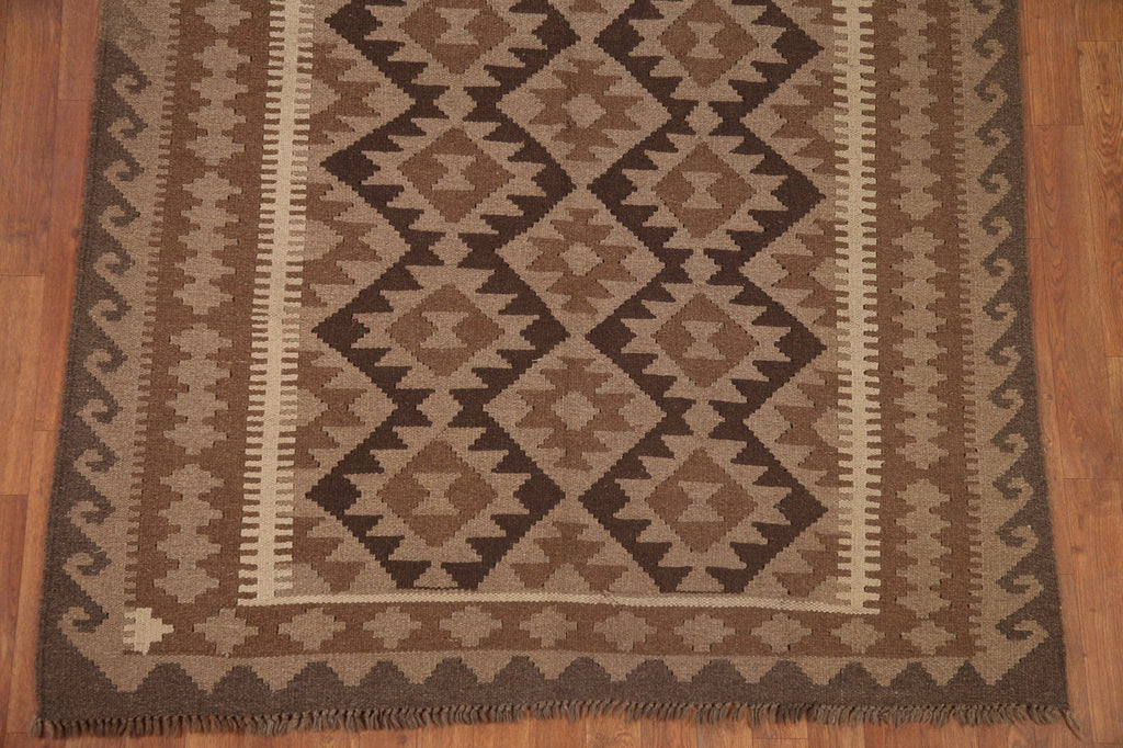 Brown Kilim Reversible Wool Area Rug 4x6