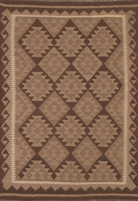 Geometric Kilim Brown Wool Area Rug 5x7