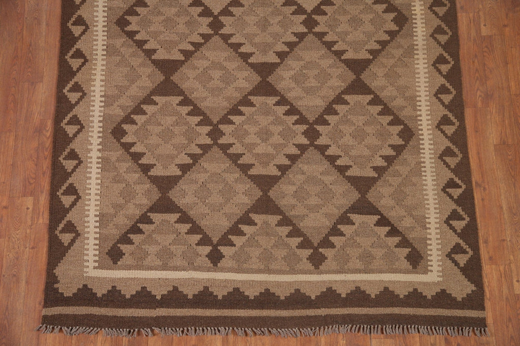 Geometric Kilim Brown Wool Area Rug 5x7