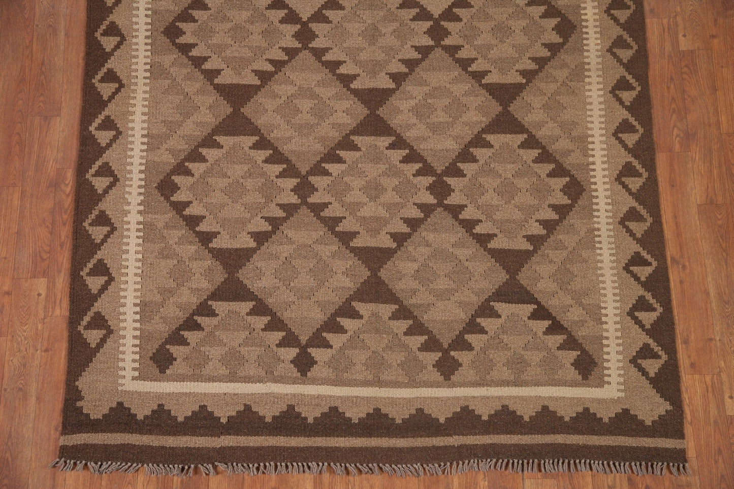 Geometric Kilim Brown Wool Area Rug 5x7