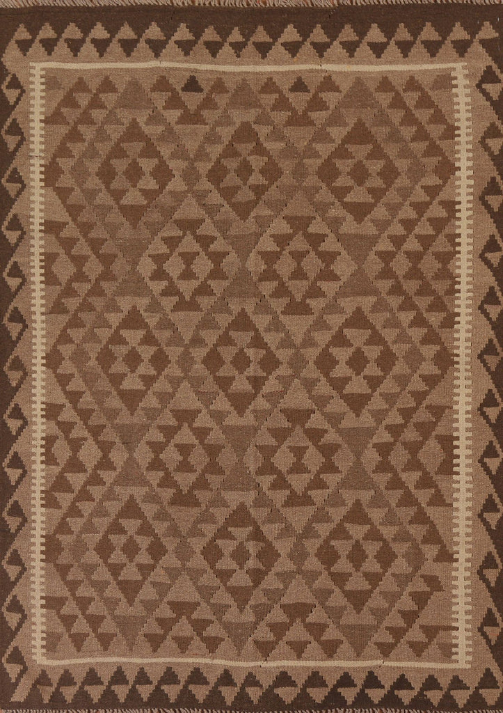 Reversible Kilim Brown Wool Area Rug 5x7