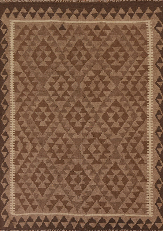 Reversible Kilim Brown Wool Area Rug 5x7