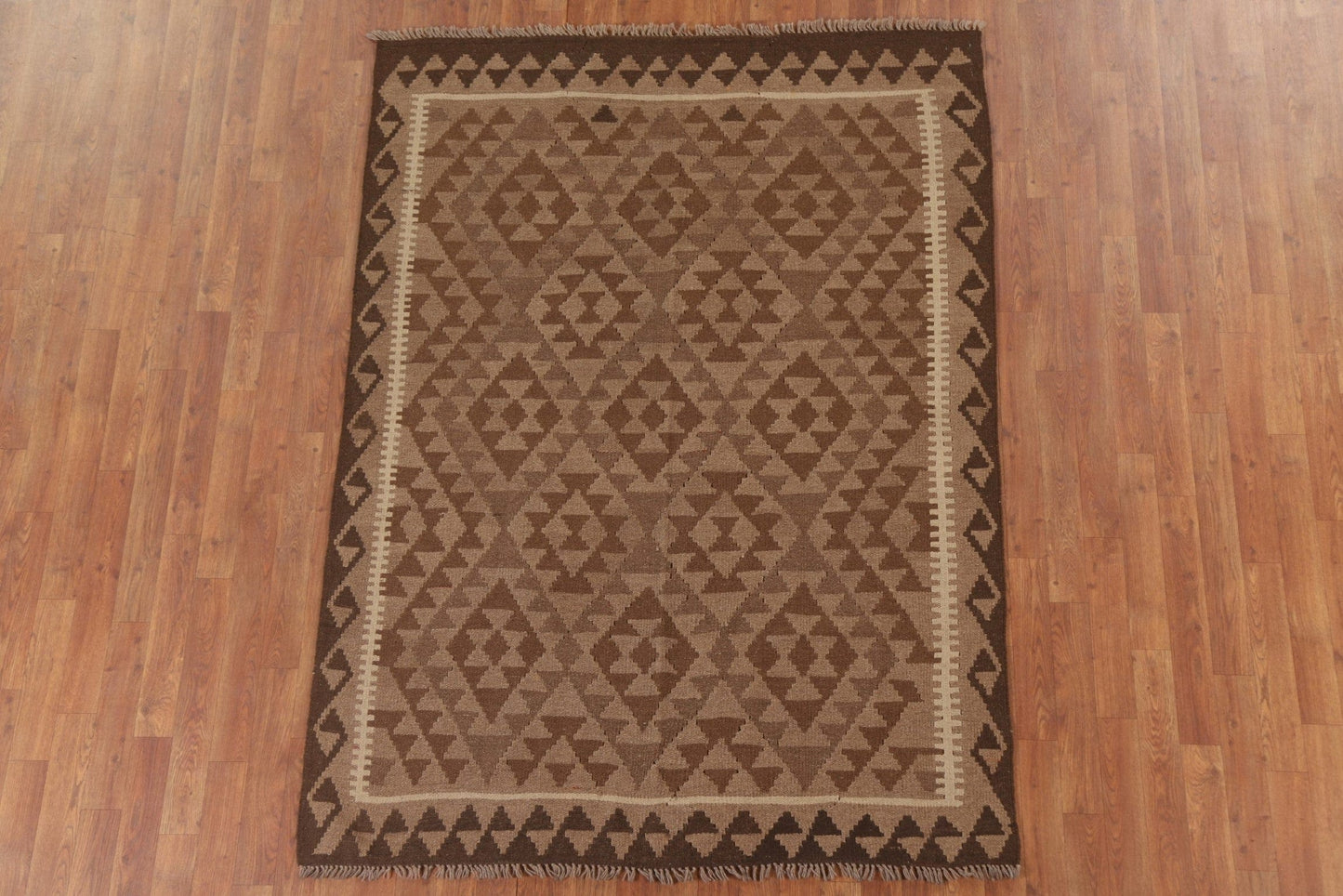 Reversible Kilim Brown Wool Area Rug 5x7