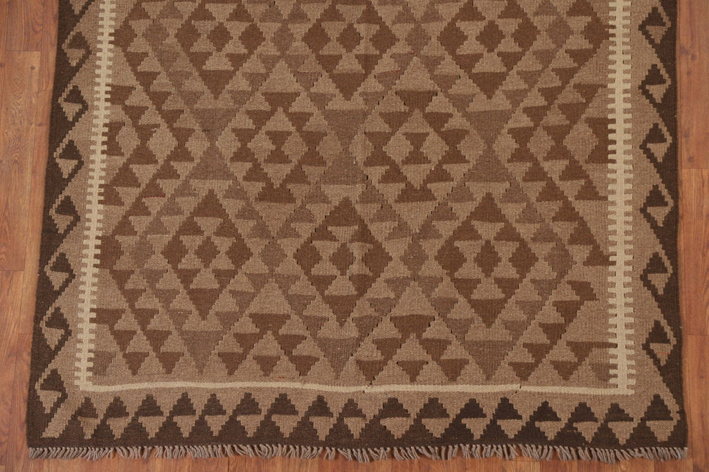 Reversible Kilim Brown Wool Area Rug 5x7