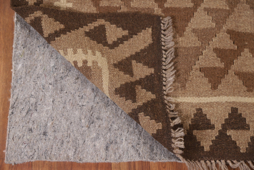 Reversible Kilim Brown Wool Area Rug 5x7