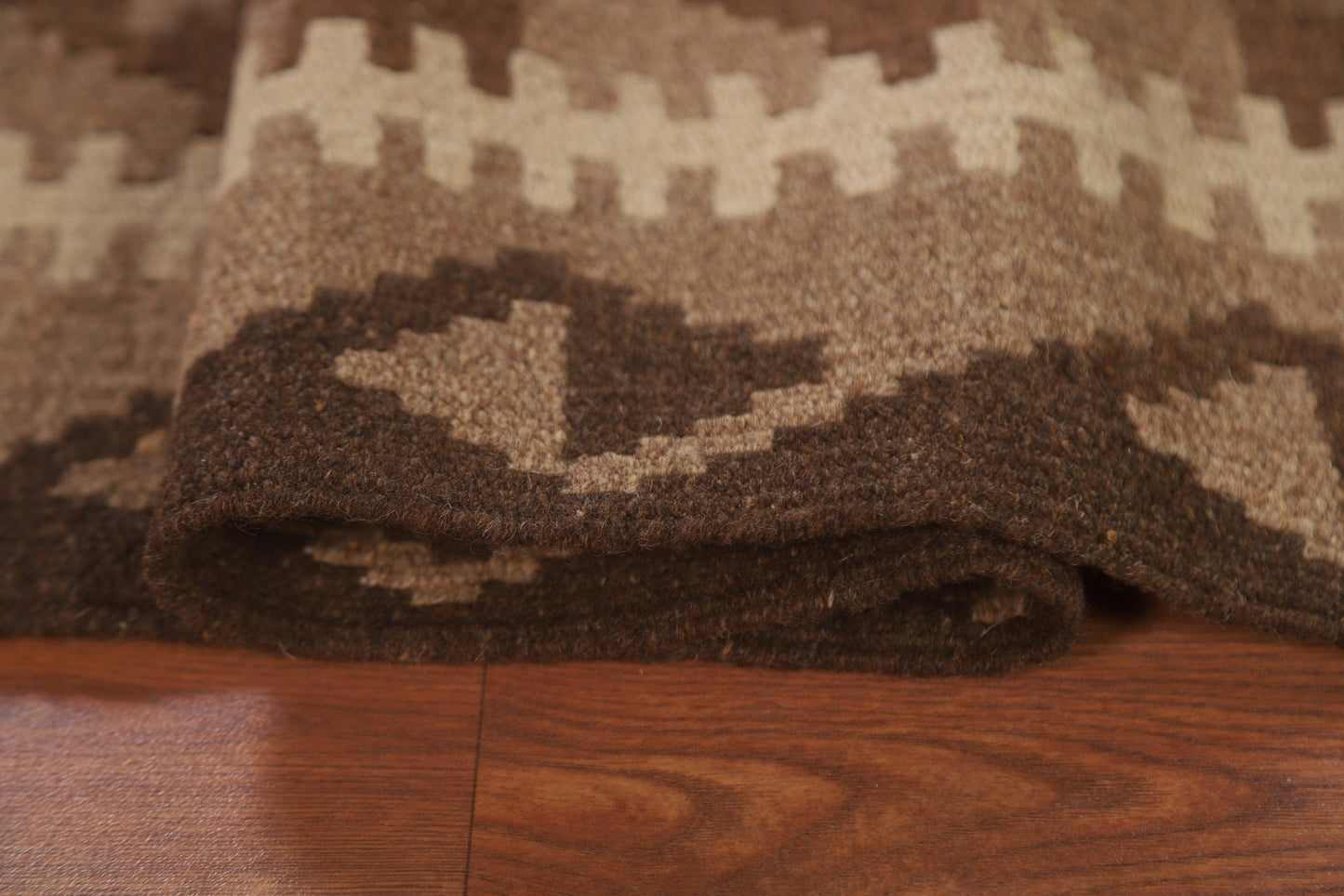 Reversible Kilim Brown Wool Area Rug 5x7