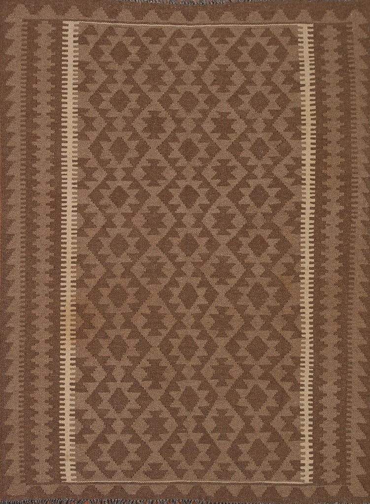 Brown Kilim Reversible Wool Area Rug 5x6