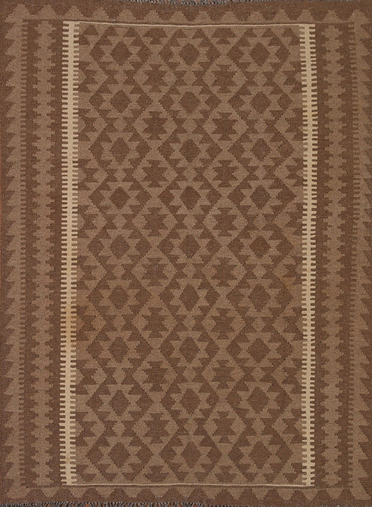 Brown Kilim Reversible Wool Area Rug 5x6