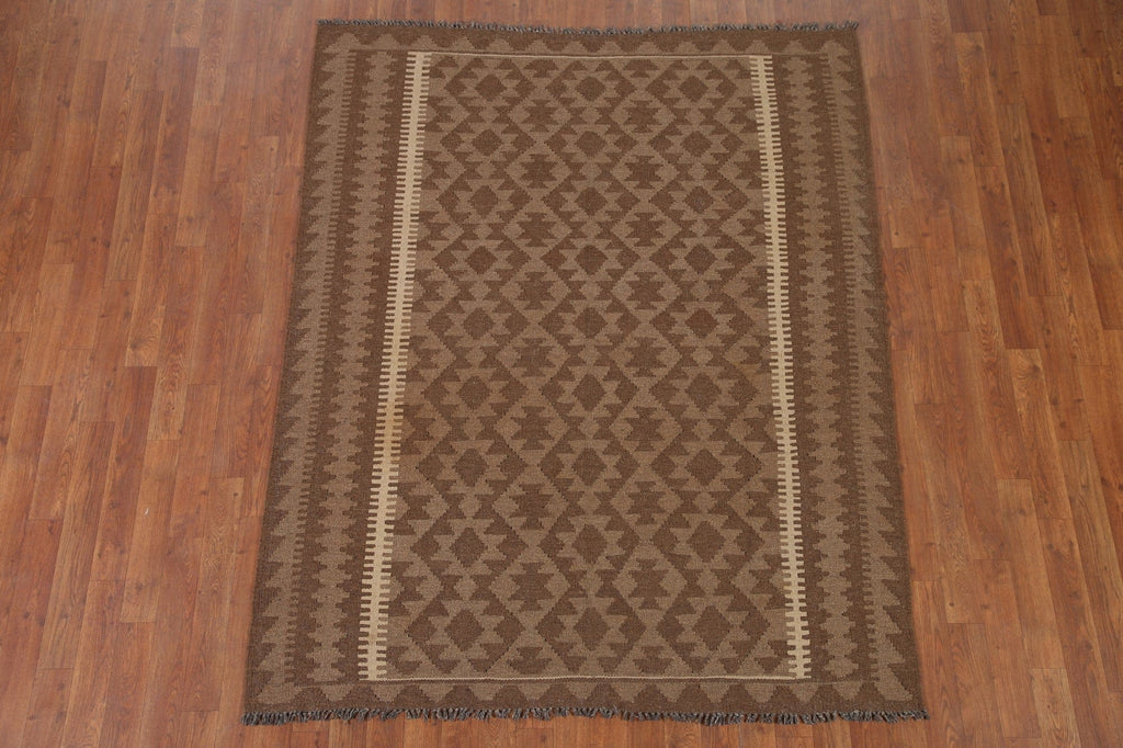 Brown Kilim Reversible Wool Area Rug 5x6