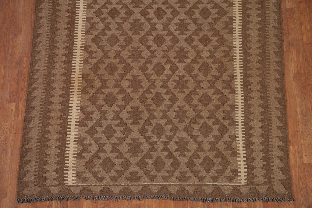 Brown Kilim Reversible Wool Area Rug 5x6