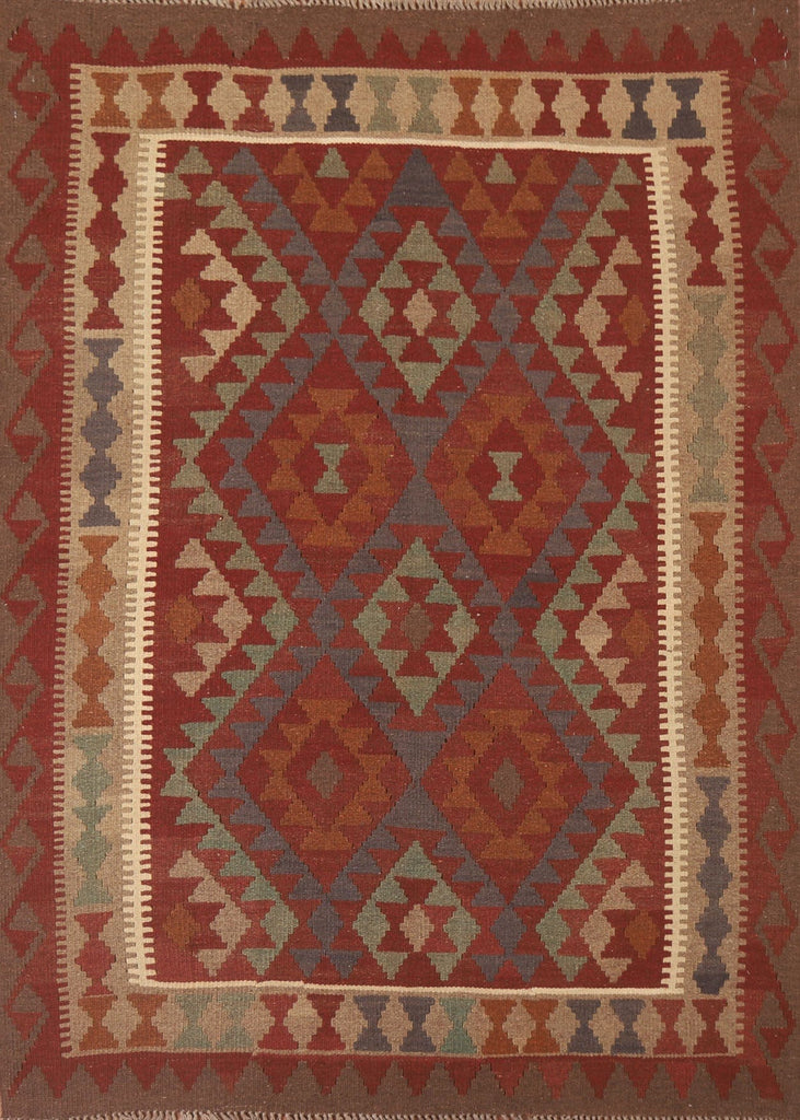 Geometric Kilim Reversible Wool Area Rug 5x7