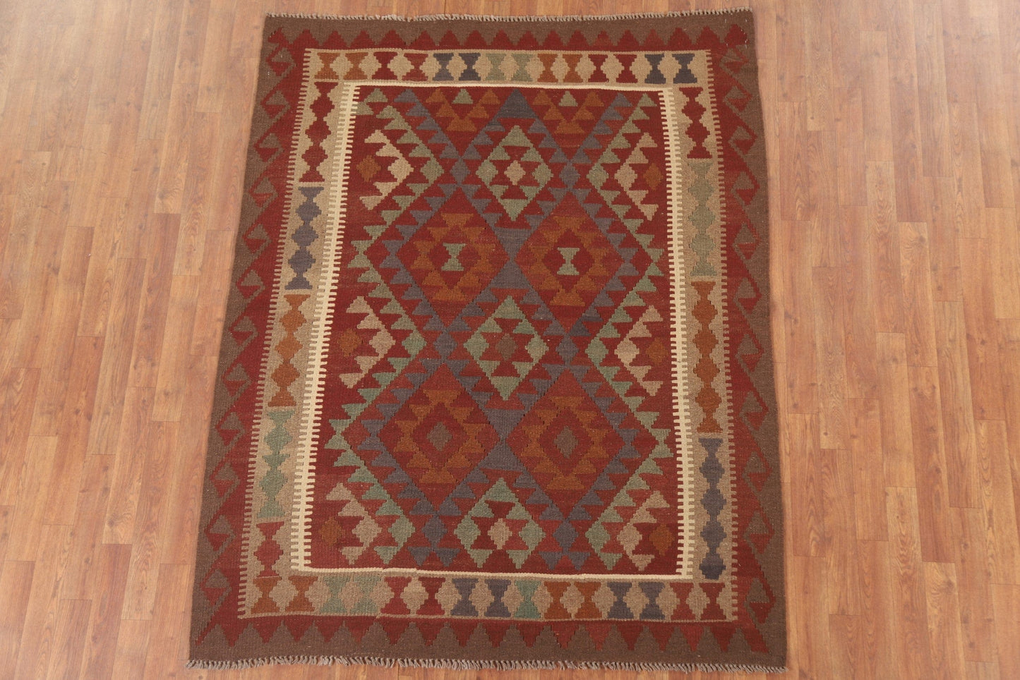 Geometric Kilim Reversible Wool Area Rug 5x7