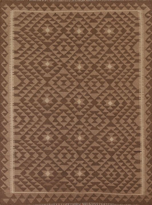 Brown Kilim Reversible Wool Area Rug 5x7