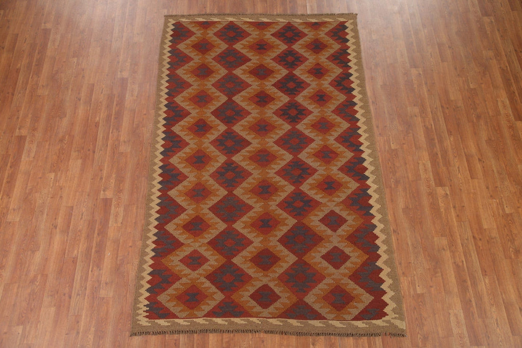 Reversible Wool Kilim Wool Area Rug 5x8