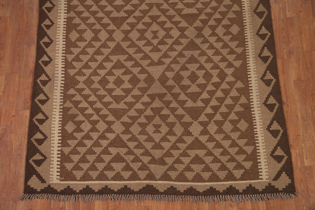 Brown Kilim Reversible Wool Area Rug 5x8