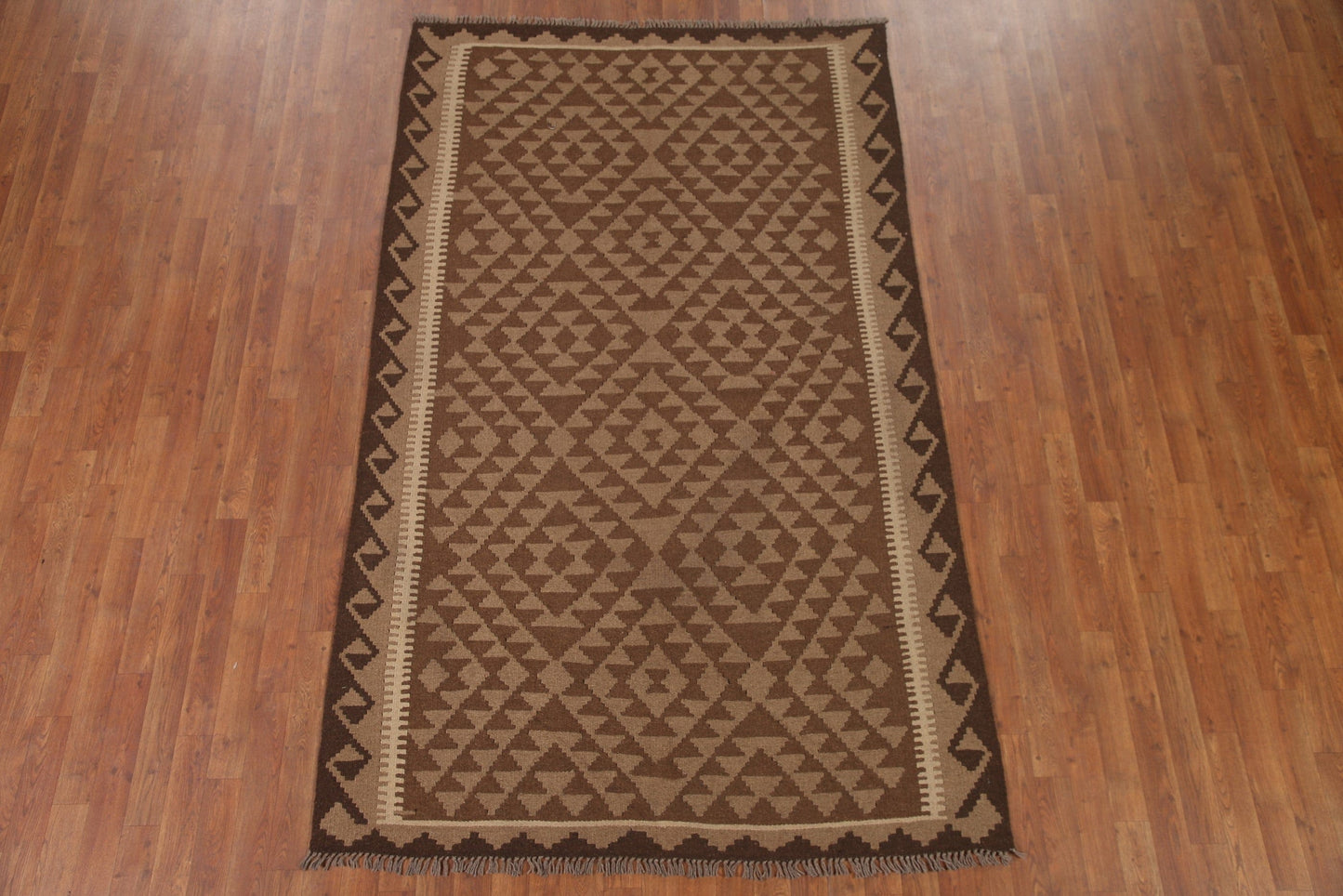 Brown Kilim Reversible Wool Area Rug 5x8