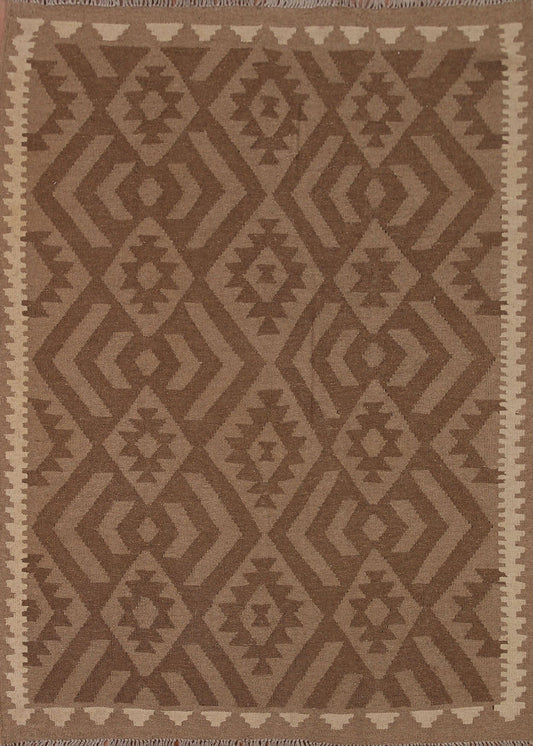 Brown Wool Kilim Oriental Area Rug 5x7