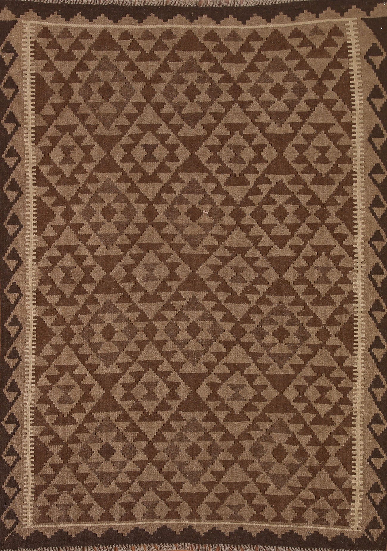 Brown Kilim Reversible Wool Area Rug 5x7