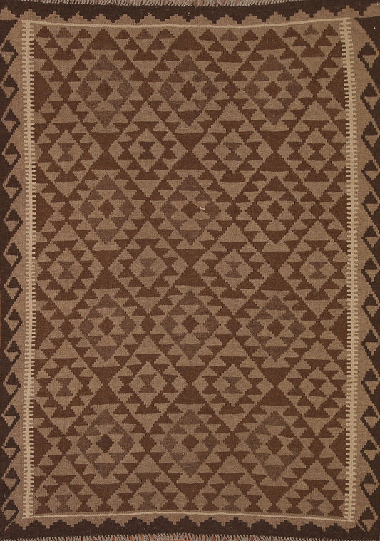 Brown Kilim Reversible Wool Area Rug 5x7