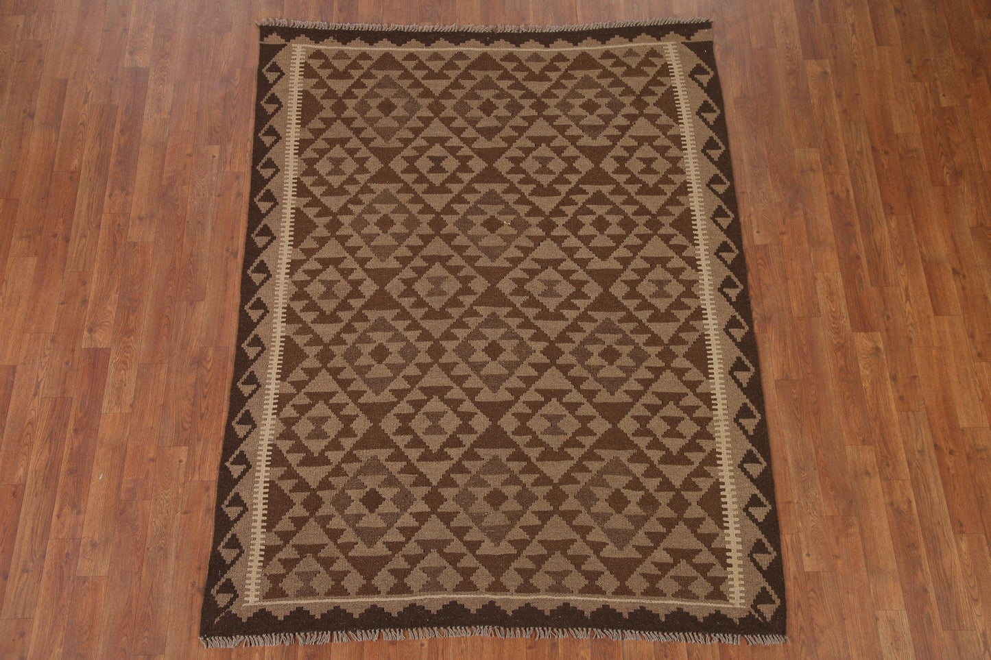 Brown Kilim Reversible Wool Area Rug 5x7