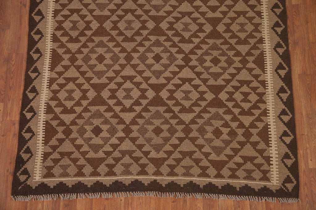 Brown Kilim Reversible Wool Area Rug 5x7