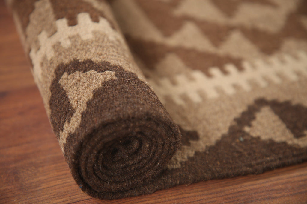 Brown Kilim Reversible Wool Area Rug 5x7