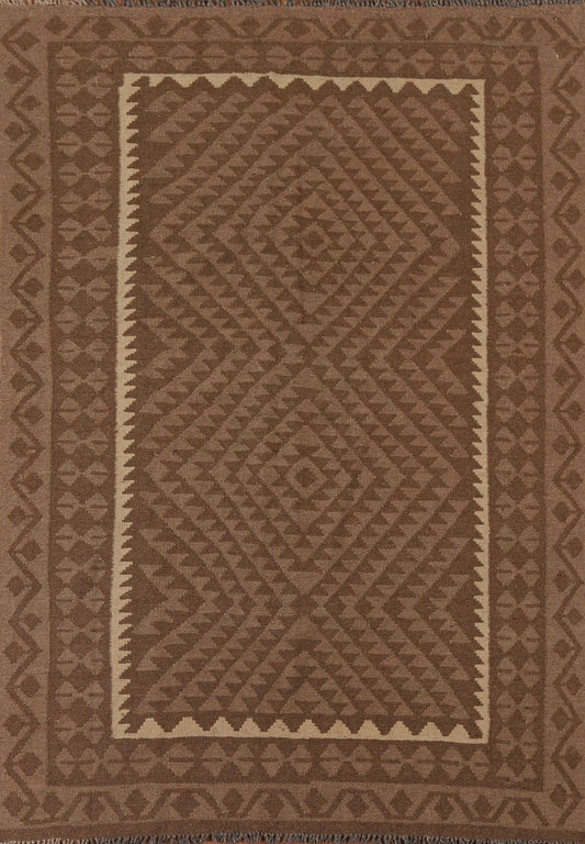 Brown Kilim Reversible Wool Area Rug 5x7