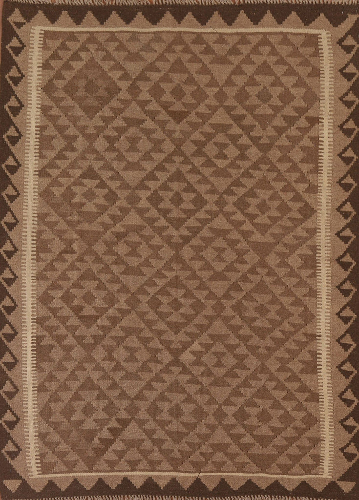 Reversible Wool Kilim Brown Area Rug 5x7