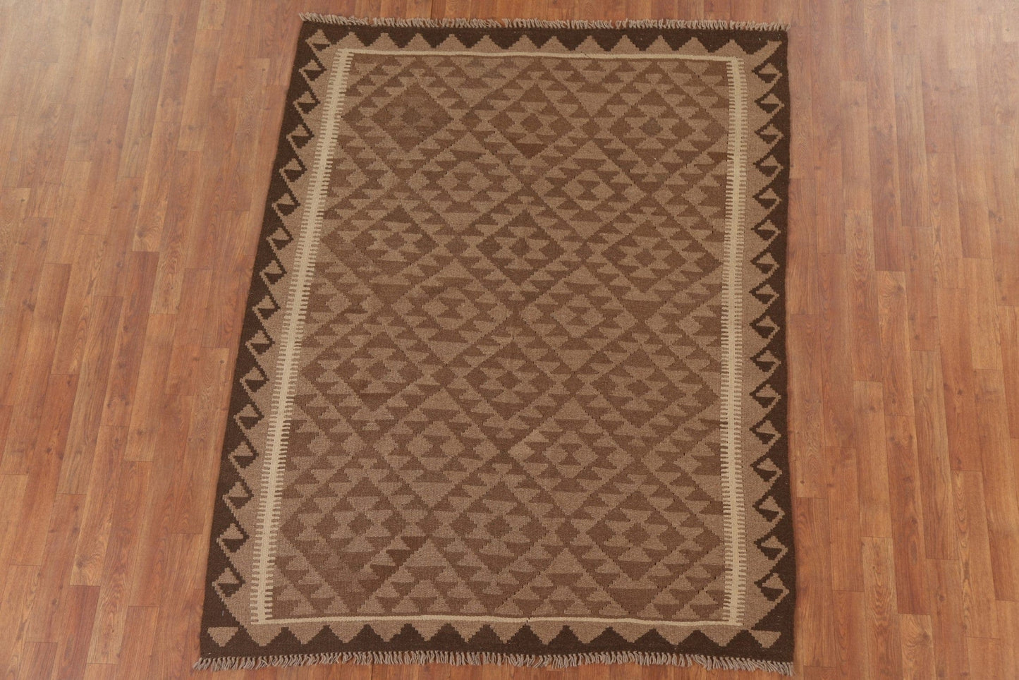 Reversible Wool Kilim Brown Area Rug 5x7