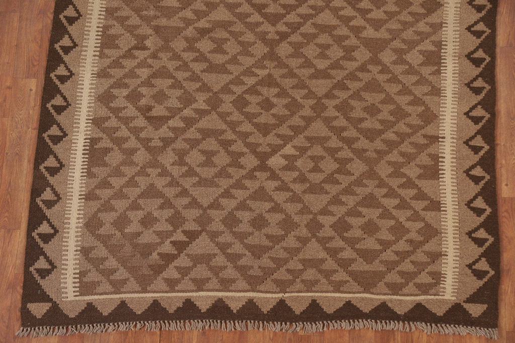 Reversible Wool Kilim Brown Area Rug 5x7